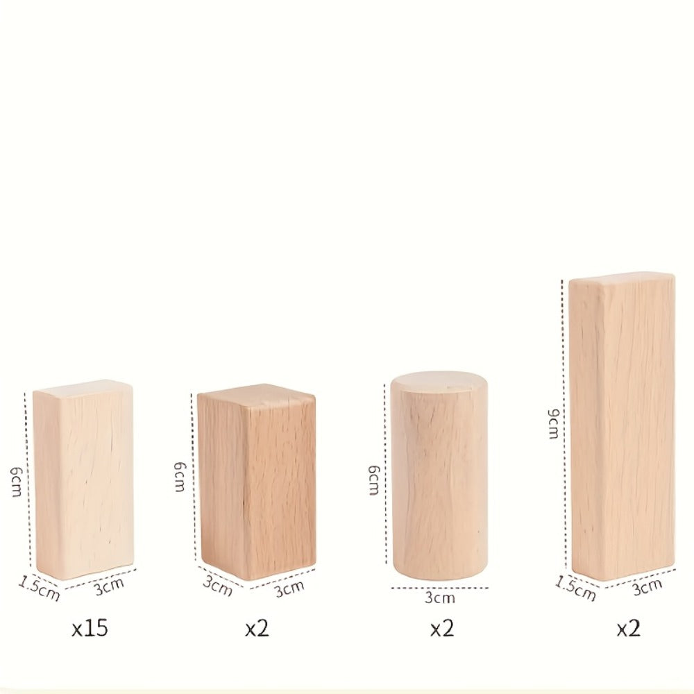 Natural Beech Wood Blocks 100 Piece Unpainted Solid Wooden Building Set, STEM Logical Thinking Toy for Kids Ages 3-12