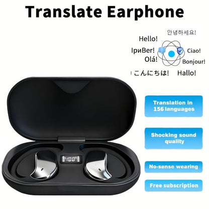 Open-Ear Translation Earphones with Oval Charging Case in Black, Orange or Light Beige Options