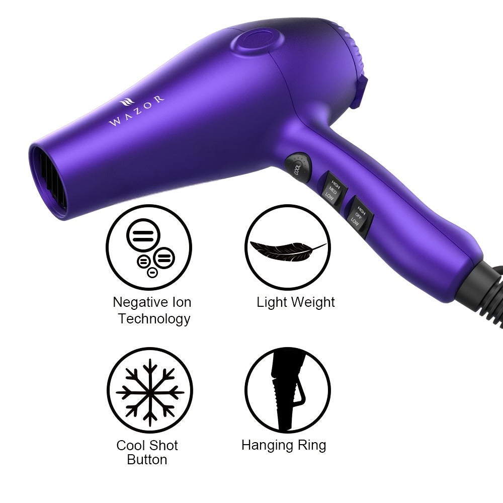 1875W Ionic Hair Dryer with Diffuser Concentrator Comb Nozzle – Professional Blow Dryer DC Motor 3 Heat 2 Speed Cool Shot Anti-Frizz Salon