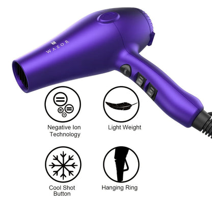 1875W Ionic Hair Dryer with Diffuser Concentrator Comb Nozzle – Professional Blow Dryer DC Motor 3 Heat 2 Speed Cool Shot Anti-Frizz Salon