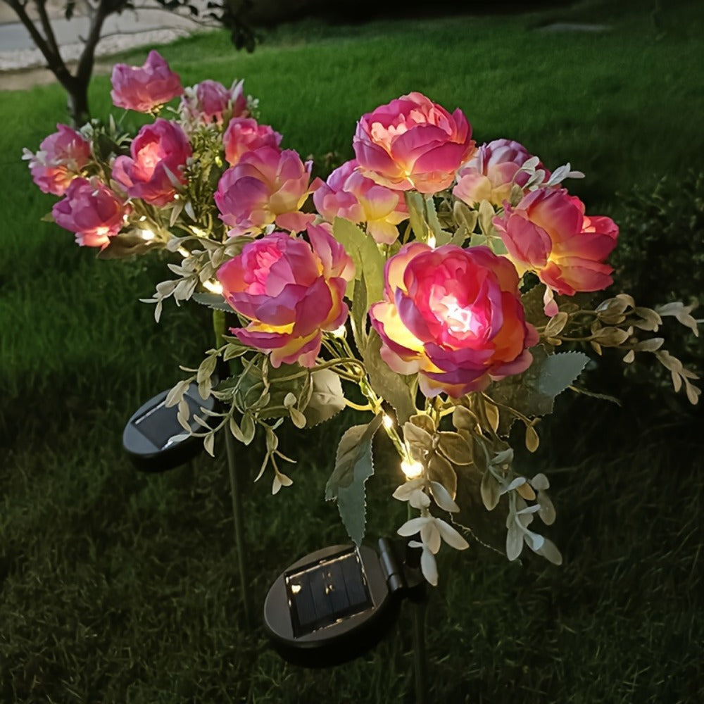 Solar Garden Lights 2-Pack Peony Flower Stakes, 84 LEDs, IP65 and Four Bloom Colors for Yard Decor