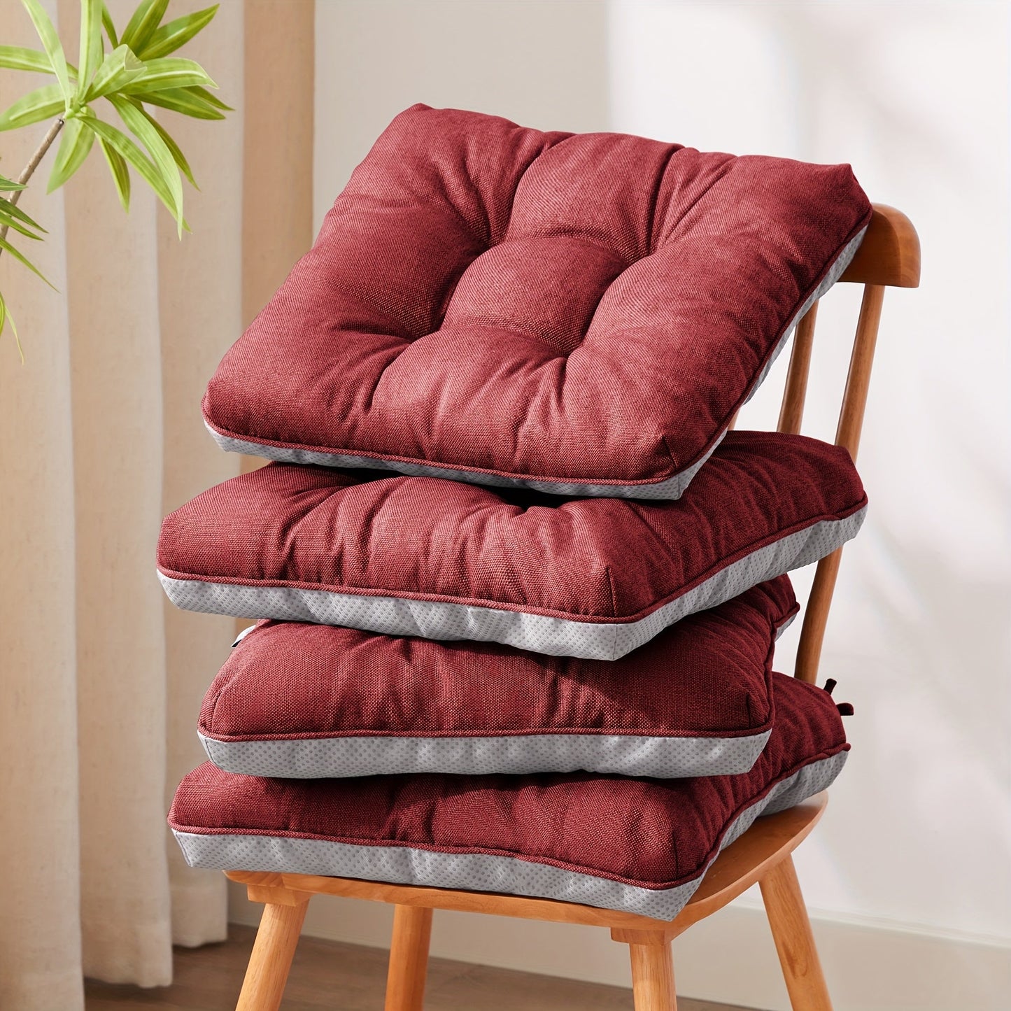 Memory Foam Chair Cushions Set of 4 – Kitchen Chair Pads with Non-Slip Backing & Ties, 500GSM Thick Seat Cushions for Dining Chairs Indoor
