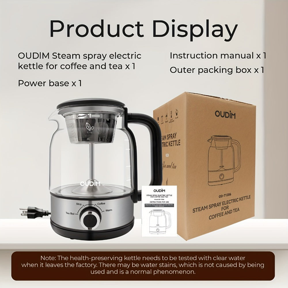 OD-T1206 Glass Coffee Maker and Tea Brewer with 1.2L Capacity, 600W Rating and Keep-Warm Control