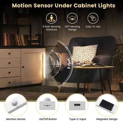 Under Cabinet Lights Motion Sensor 12 Pack USB Rechargeable Wireless Magnetic LED Night for Home Cooking, Dining and Outdoor Meals