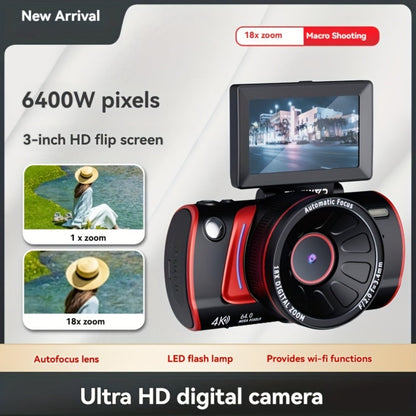 Digital Camera with Flip Screen, 4K Vlogging Model with 48MP Capture Marking, WiFi, 3-Inch 180° Flip Screen, 16X Digital Zoom and 32GB Card