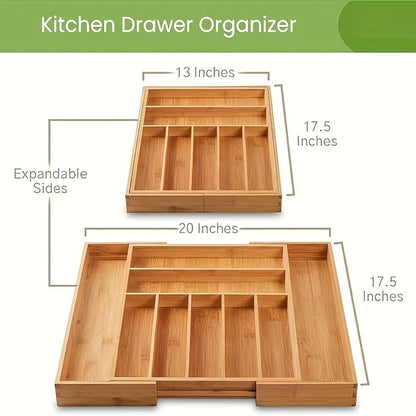 Cutlery Tray Kitchen Organizer Expandable Bamboo Drawer Divider with 5-Slot, 9-Slot or Two-Pack Options