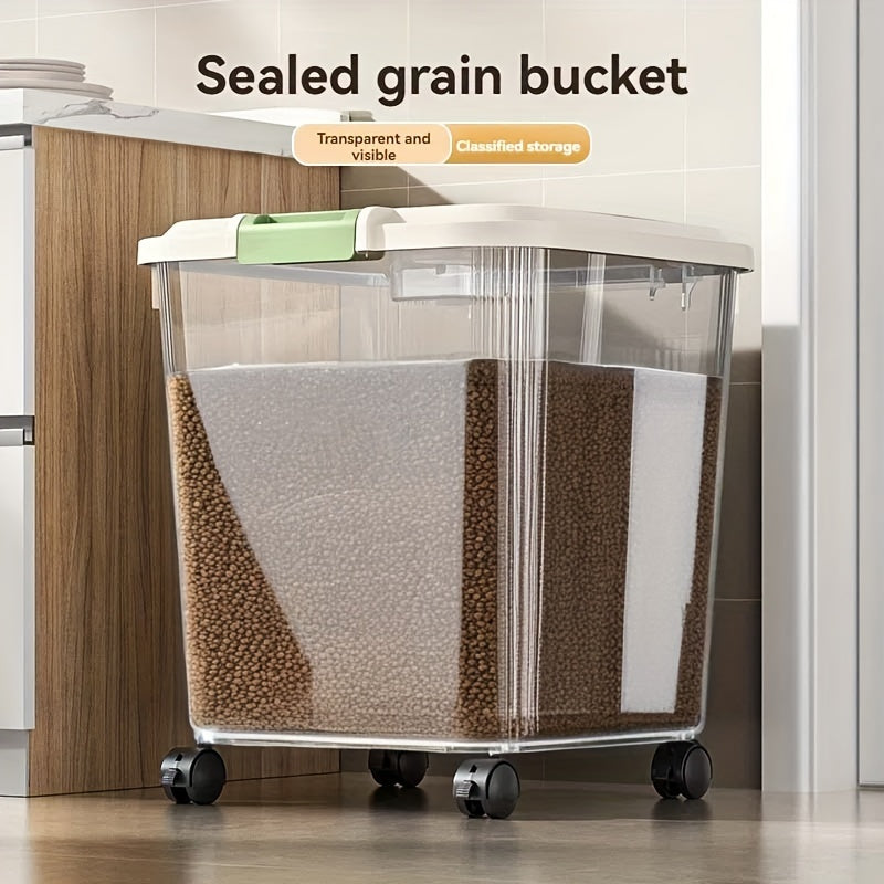 Transparent Pet Food Storage Container with Wheels – Large Capacity Moisture-Proof Bug-Proof Visible Food Level, Includes Measuring Cup