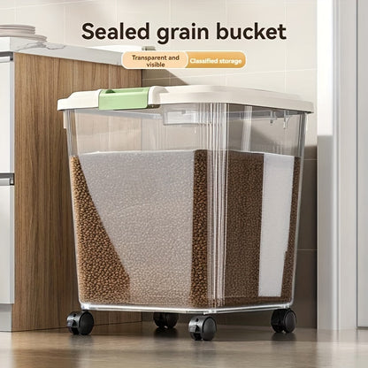 Transparent Pet Food Storage Container with Wheels – Large Capacity Moisture-Proof Bug-Proof Visible Food Level, Includes Measuring Cup