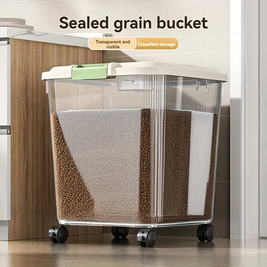 Transparent Pet Food Storage Container with Wheels – Large Capacity Moisture-Proof Bug-Proof Visible Food Level, Includes Measuring Cup
