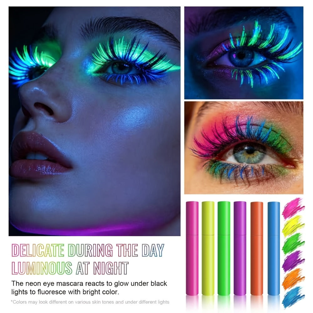 Colorful Mascara Set 6 Vivid Shades – Waterproof Smudge-Proof Curling Volumizing Lash Makeup, Purple Green Red Yellow Orange Blue