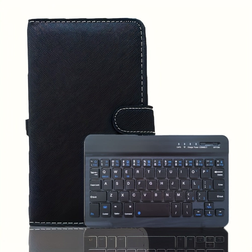 Foldable Bluetooth Keyboard Full Size Wireless Portable with PU Leather, Compact Folding Design for iPhone iPad Android Tablets Laptops