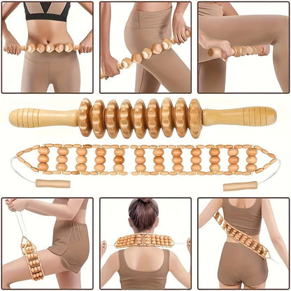 Wooden Massage Tool Set 6pcs Manual Facial Massager Kit with Wood Rollers Pointed Bead Textured Heads for Face Neck Full Body Relaxation