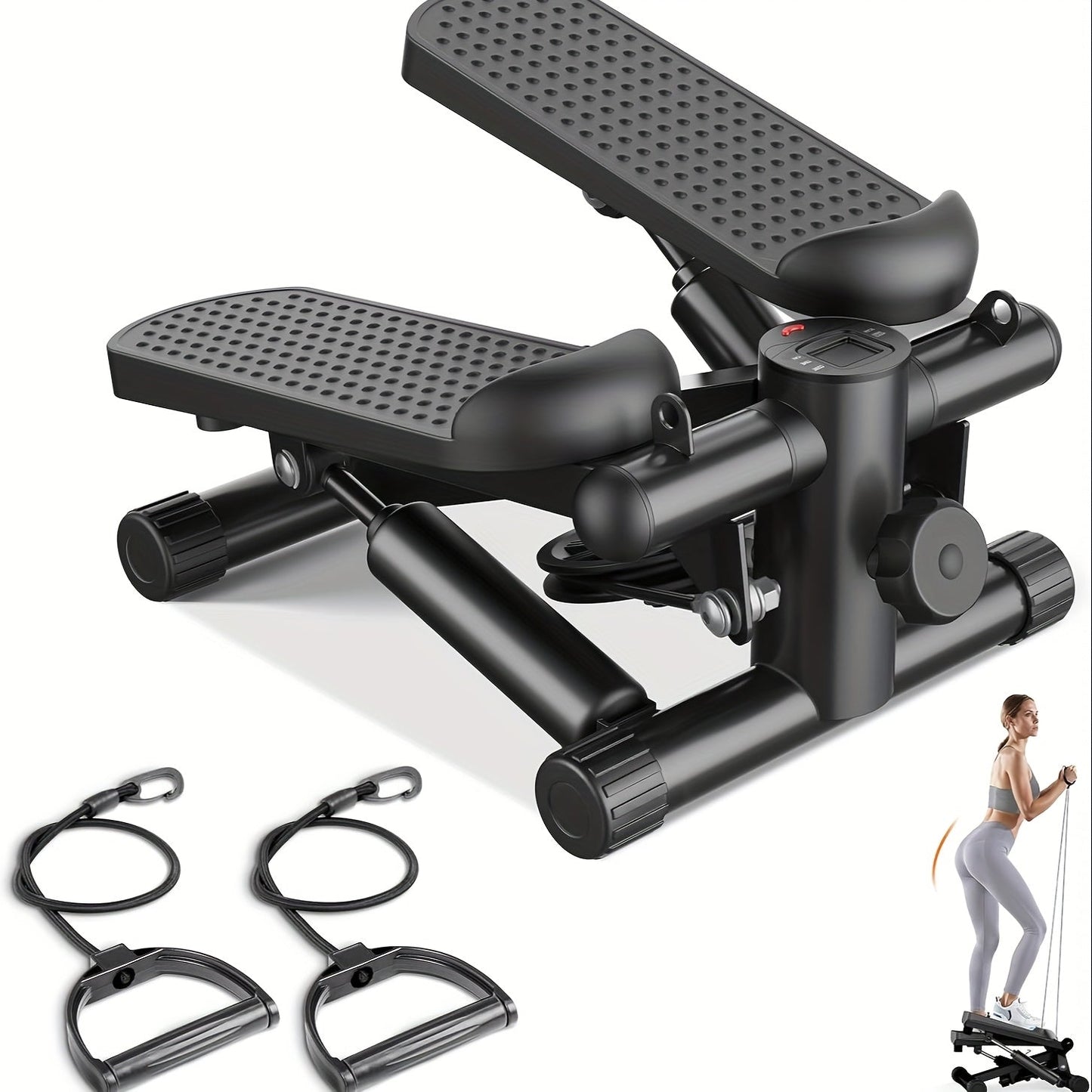 Fitness Equipment Compact Mini Stepper with Resistance Tubes Front Display and Orange Black Options