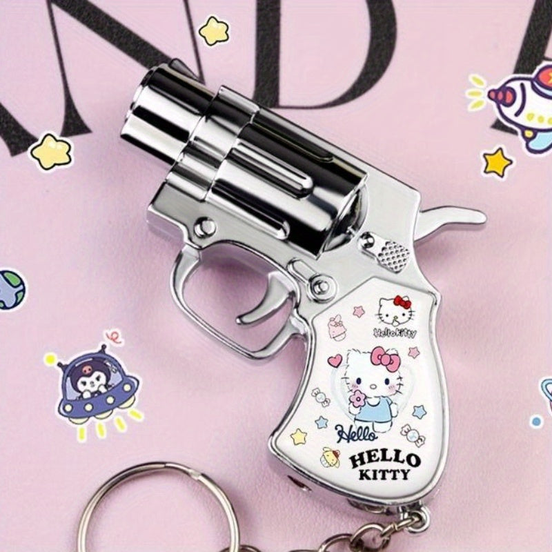 Cute Cartoon Lighter with Keychain, Sanrio Hello Kitty & Kuromi Mini Windproof Flame Lighter, Portable Blue Fire Lighter for Cigarettes