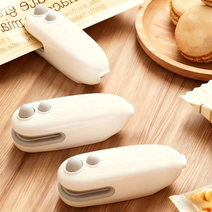 Mini Bag Sealer Two-Pack in White with USB-C Charging, Heat-Seal Button, Cutter and Magnetic Back