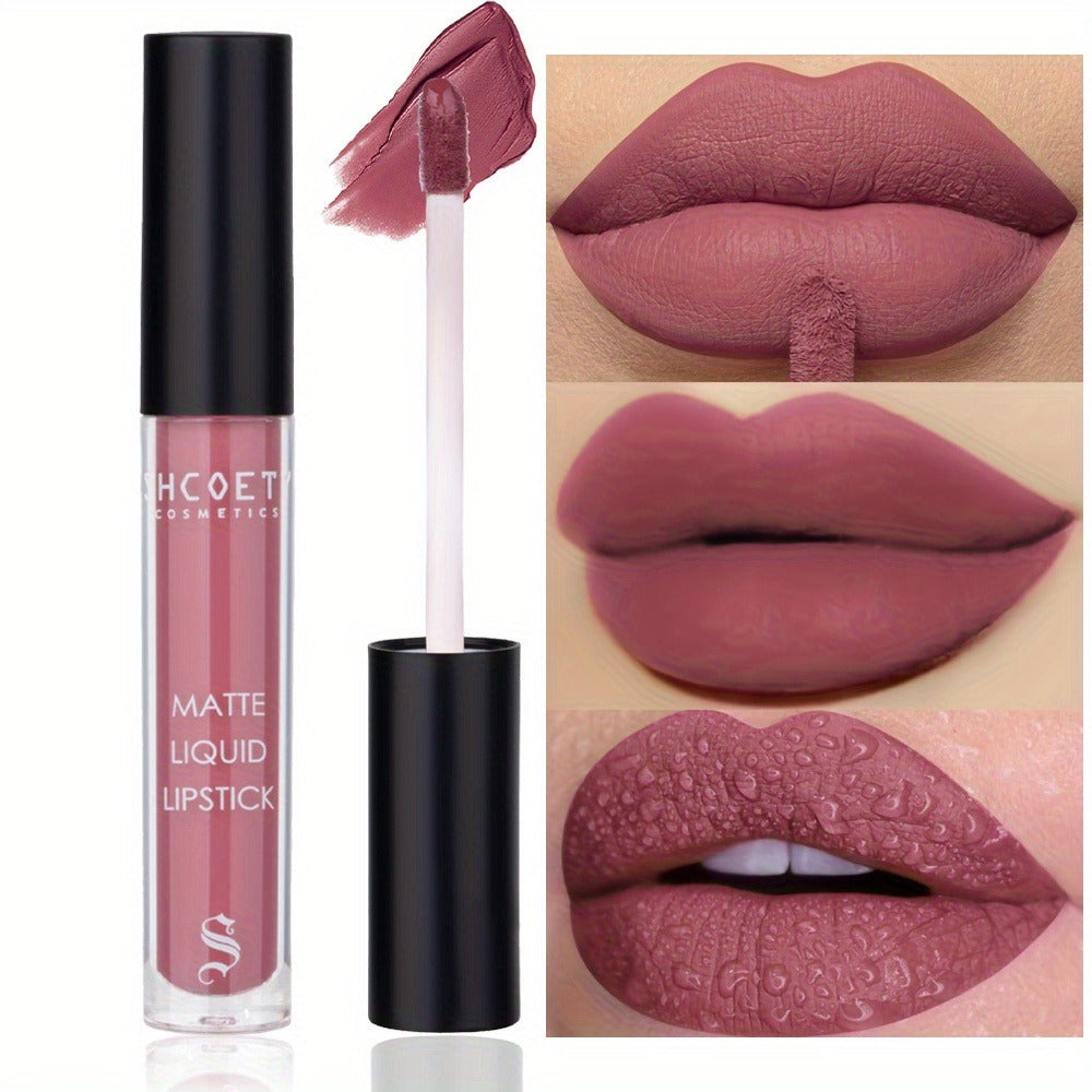 Bear Lip Glaze Set 3 Colors, Cute Bear Packaging Velvet Matte Waterproof Liquid Lipstick in Brown Pink & Red