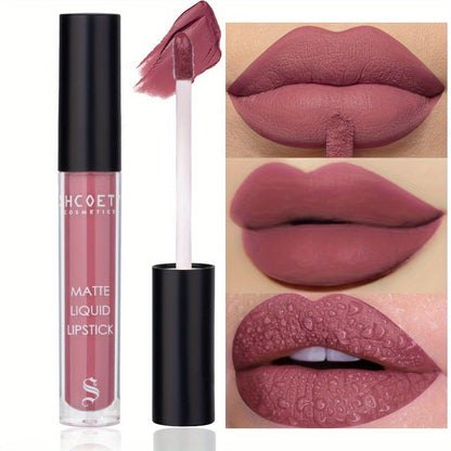Bear Lip Glaze Set 3 Colors, Cute Bear Packaging Velvet Matte Waterproof Liquid Lipstick in Brown Pink & Red