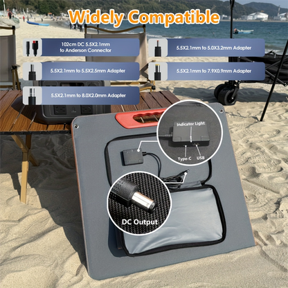 Foldable Solar Panel 200W 23.5% High Efficiency 20V Portable with 2 Brackets Solar Cable for Camping RV for Garden, Patio and Yard Use