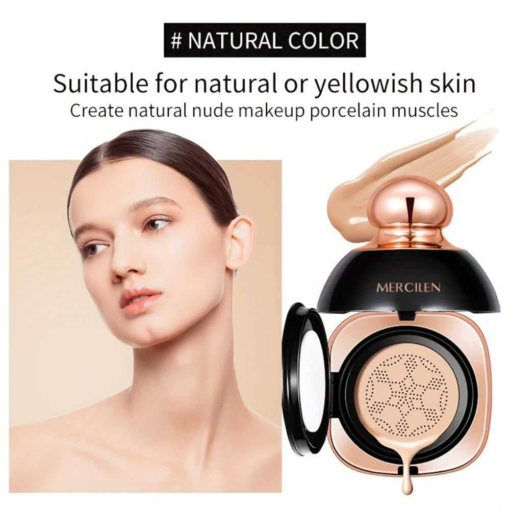 Air Cushion CC Cream Concealer Foundation MERCILEN Buildable Coverage Natural Dewy Finish, for Makeup, Travel and Everyday Vanity Use