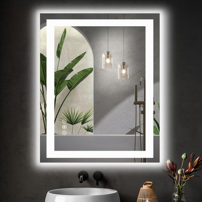LED Bathroom Mirror with Anti-Fog, Dimmable Vanity Mirror, 3 Color Lighting Modes, Dual Light, Wall Mounted Horizontal or Vertical
