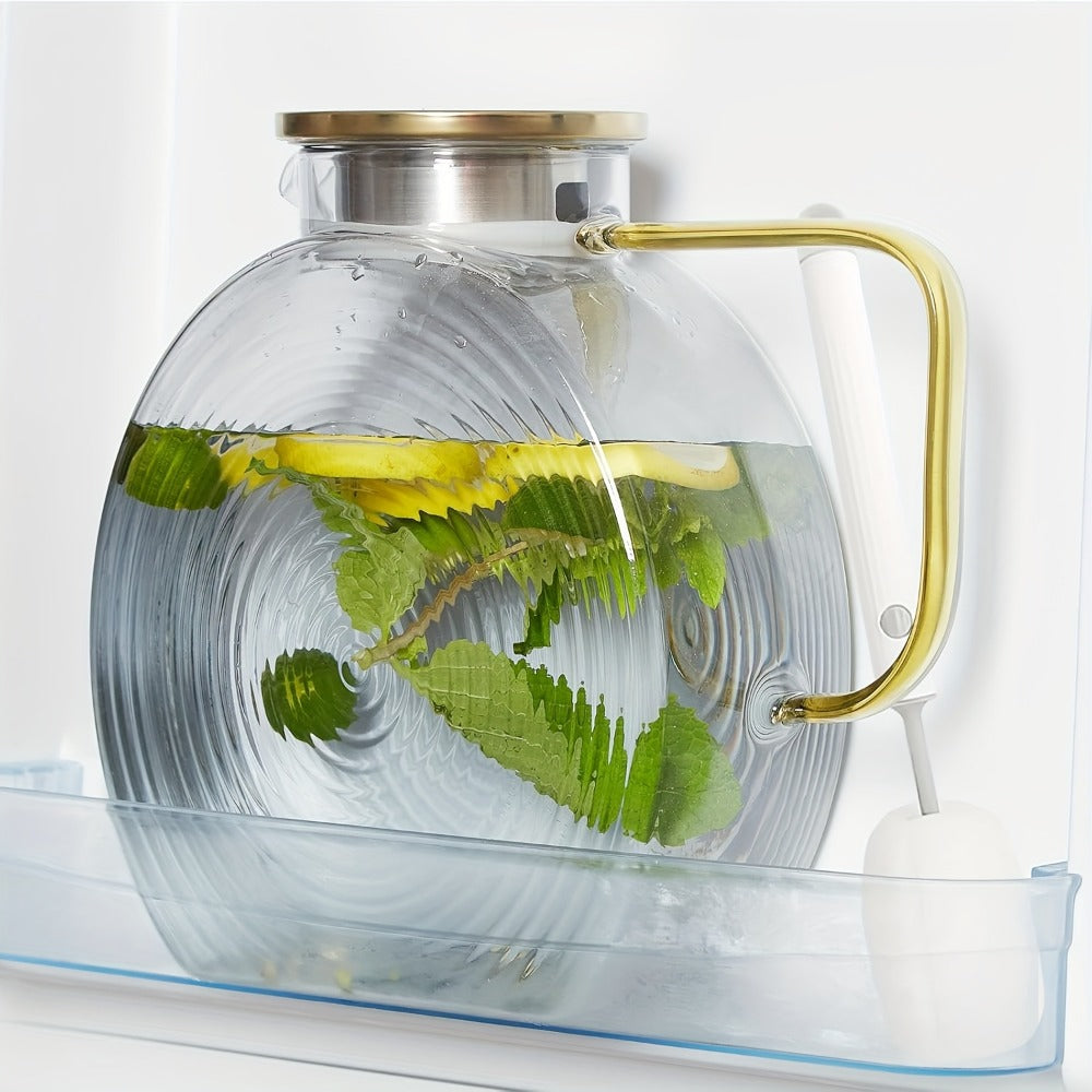 Round 84-Ounce Glass Pitcher with Concentric Texture, Side Handle and Golden or Gray Accent Lid
