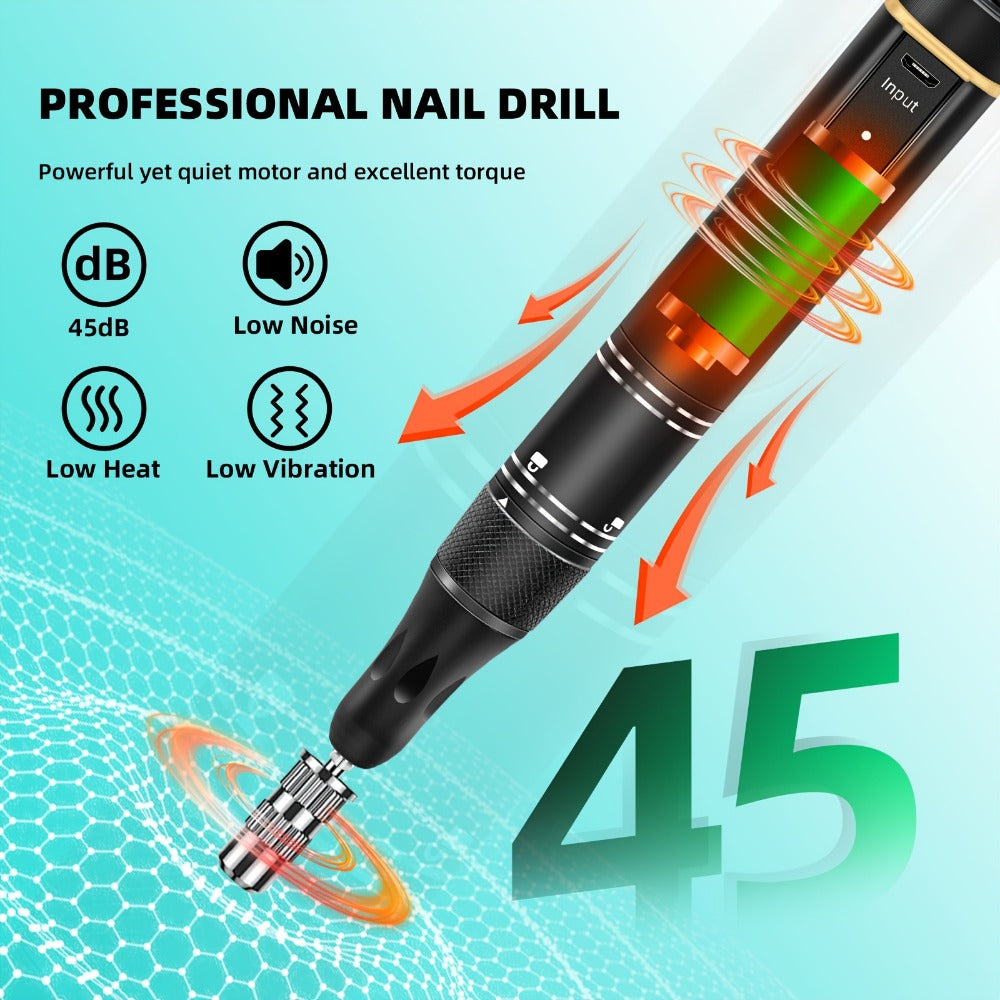 Electric Nail Drill 35000 RPM Rechargeable Pen with Digital Display, Forward Reverse and Three Colors