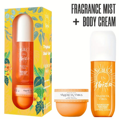 Body Hair Fragrance Mist Gift Set 2-Piece SOLO EN IBIZA Perfume Mist Body Cream Vanilla Fruit for Bath Time, Home Spa and Personal Care