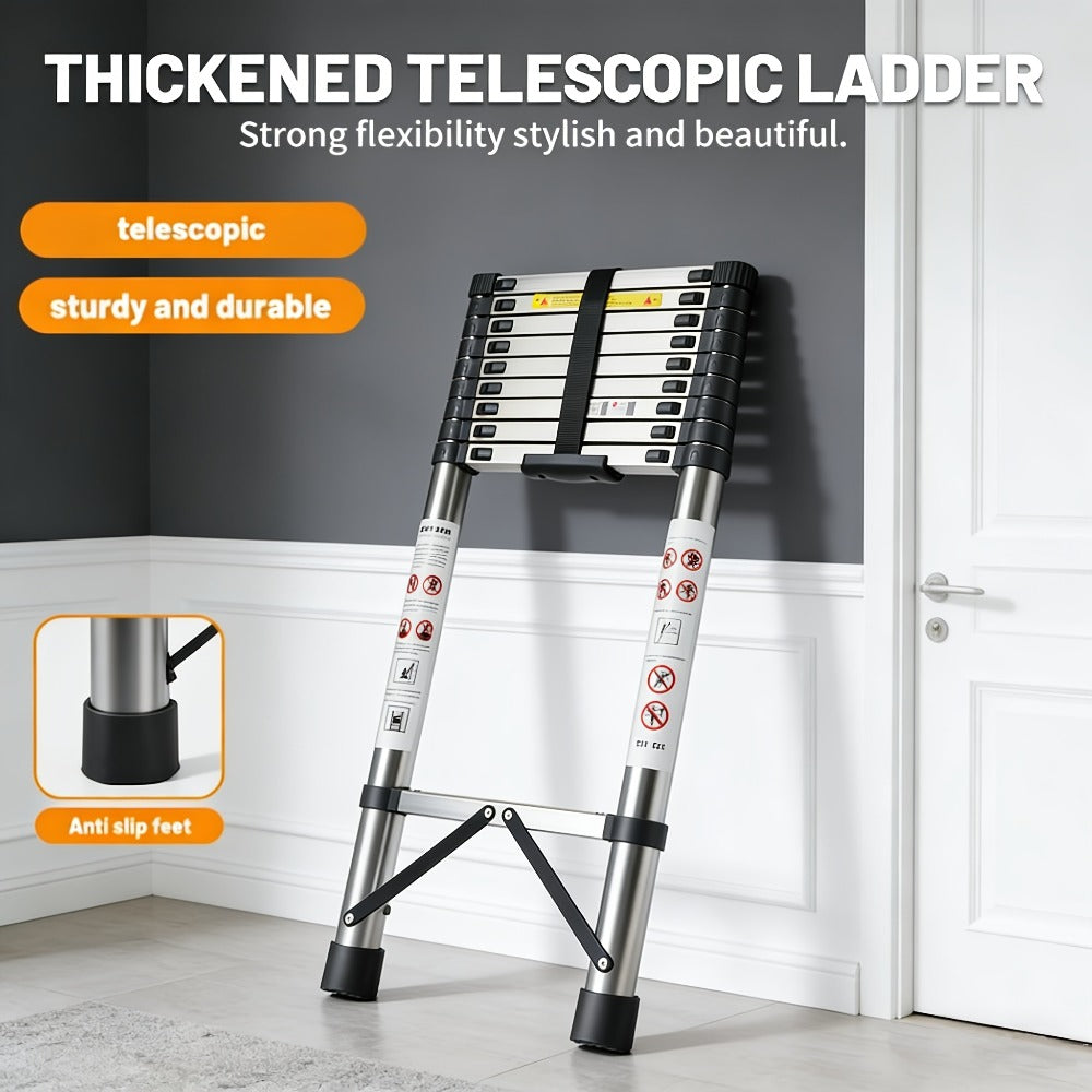 Telescoping Extension Ladder Aluminum, 6.5 / 8.5 / 10.5 / 12.5 FT Folding Telescopic Ladder, Easy Store