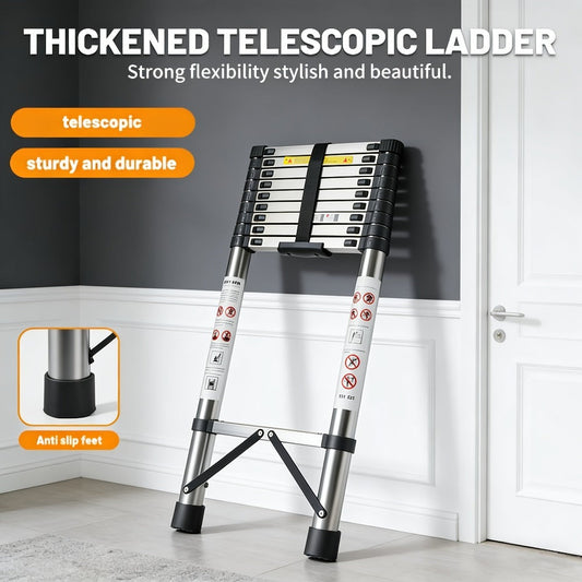 Telescoping Extension Ladder Aluminum, 6.5 / 8.5 / 10.5 / 12.5 FT Folding Telescopic Ladder, Easy Store