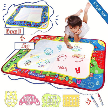 Reusable Water Doodle Mat for Kids with 2 Water Pens, Large Size Mess-Free Drawing Pad, Educational Art Toy