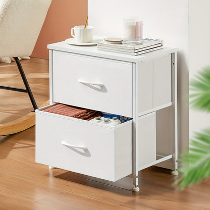 Nightstand with 2 Storage Drawers, 20" Bedside Table with Wooden Top & Fabric Cabinet, Steel Frame Mini Dresser for Bedroom