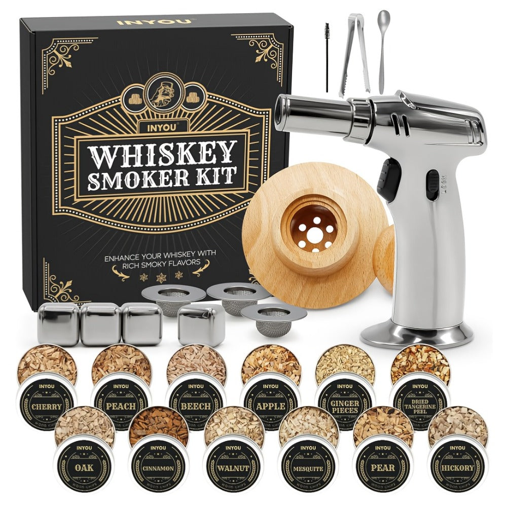 Whiskey Smoker Kit with Torch 26pcs - 12 Wood Chip Flavors, 3 Filters for Entryways, Bedrooms and Living Spaces