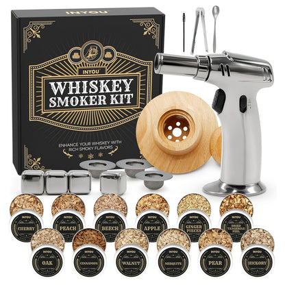 Whiskey Smoker Kit with Torch 26pcs - 12 Wood Chip Flavors, 3 Filters for Entryways, Bedrooms and Living Spaces