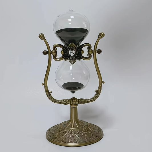 Sand Timer Hourglass Vintage Brass Metal Sand Clock 360° Rotating Decorative Hourglass Timer for Entryways, Bedrooms and Living Spaces