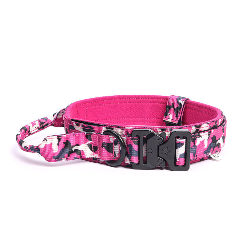 Wide Tactical Dog Collar with Grab Handle, Quick-Release Buckle and Patch Panel in M, L or XL