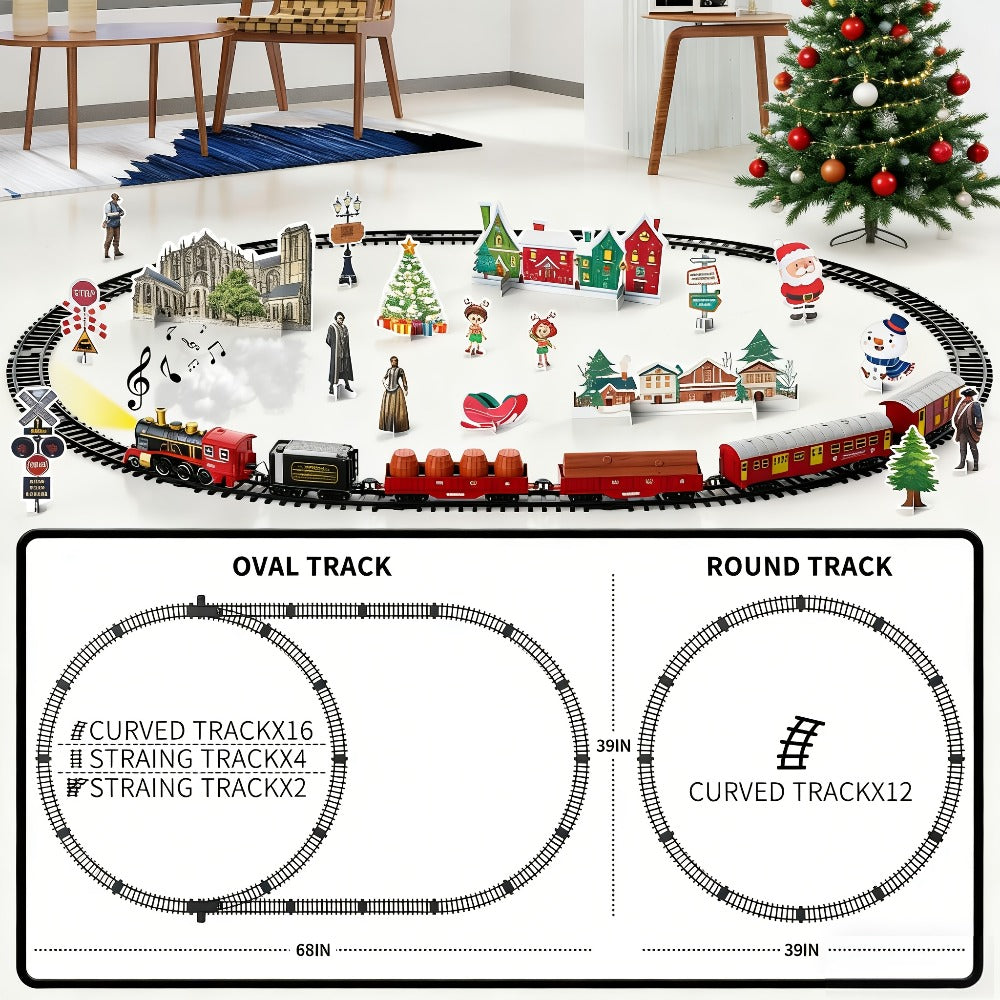 Christmas Train Set for Kids, 43PCS Electric Train Toy with Smoke, Lights & Sound, 6 Cars & 28 Tracks
