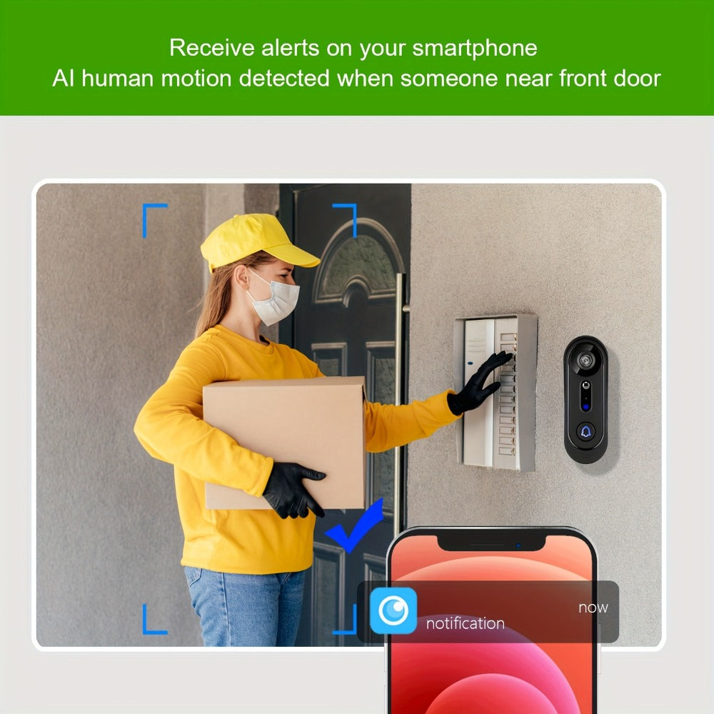 Wireless Video Doorbell Camera 1080P HD Night Vision Motion Detection Two-Way Audio Battery Powered Indoor Chime Cloud Storage Smart Home