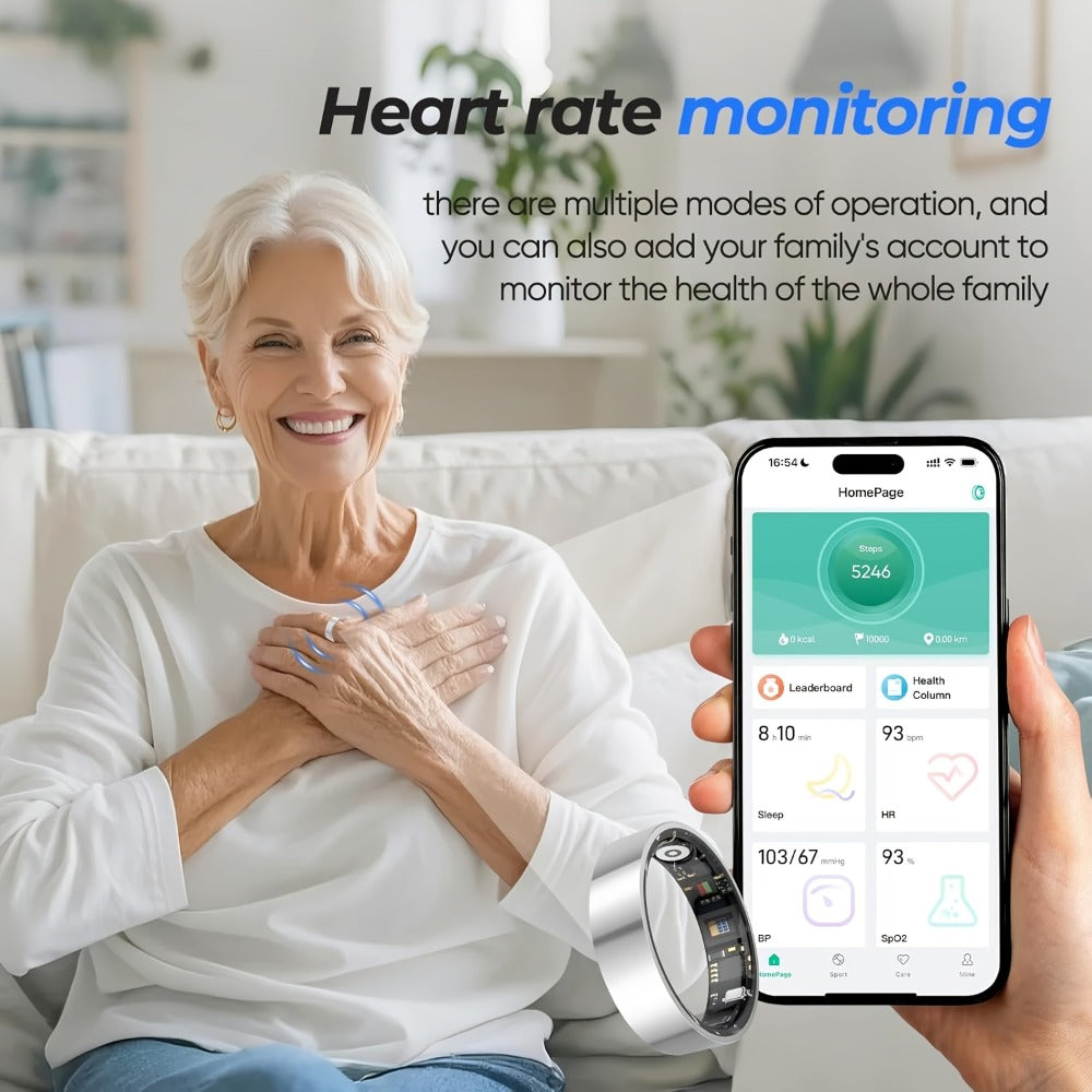 Smart Ring Health Fitness Tracker - Sleep Monitor Heart Rate Temperature Blood Pressure Pedometer Calorie Menstrual Cycle Tracker