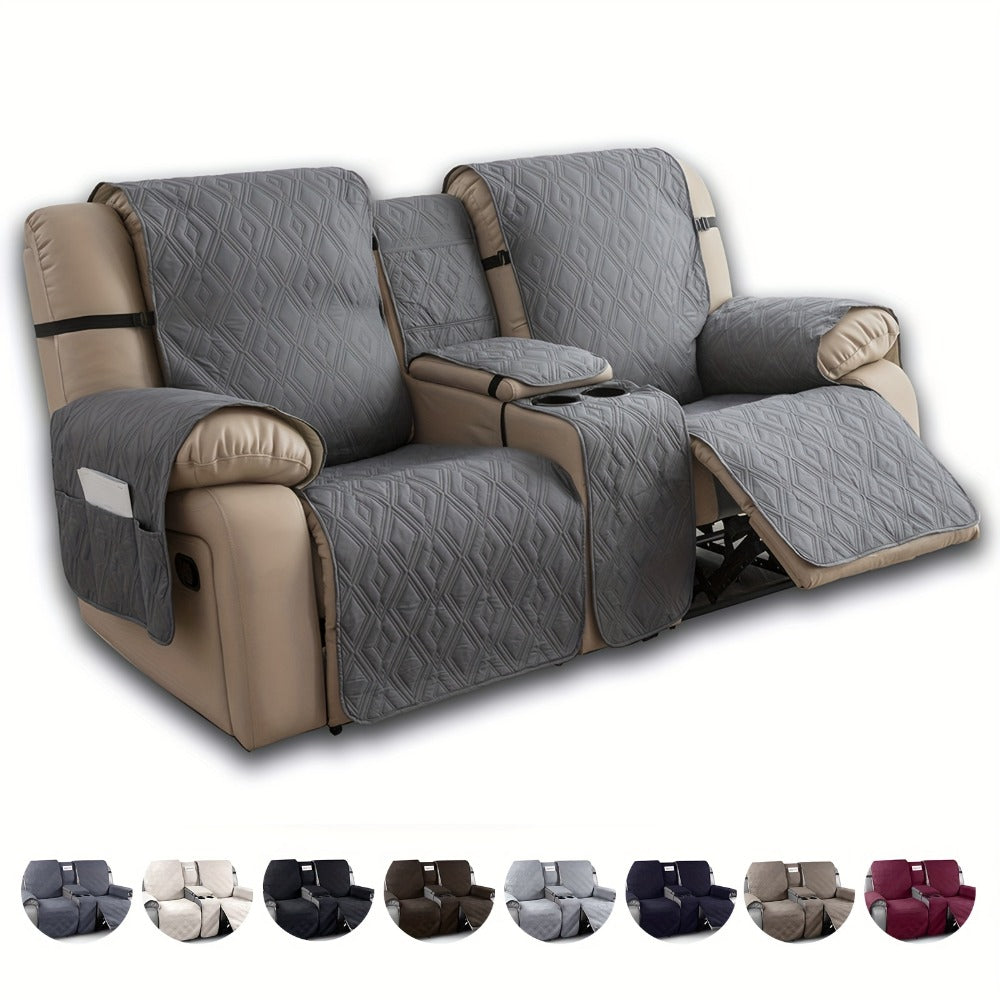 Recliner Loveseat Cover 4 Piece Set Waterproof Split Dual Recliner Sofa Slipcover with Center Console Cover & Straps