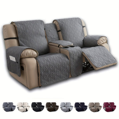 Recliner Loveseat Cover 4 Piece Set Waterproof Split Dual Recliner Sofa Slipcover with Center Console Cover & Straps
