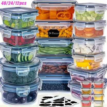 Container Set Food Storage Organizer with Locking Plastic Lids in 12-, 24- or 48-Piece Options