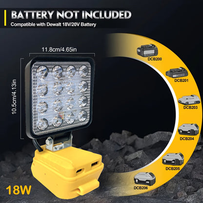 LED Work Light Compatible with DeWalt 20V Battery - 18W/84W Adjustable Floodlight for Entryways, Bedrooms and Living Spaces