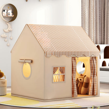 Kids Play Tent Cabin Style for Indoor Outdoor – Checked Polyester Playhouse for Toddlers Ages 2-6, Imaginative Role Play Pretend House |