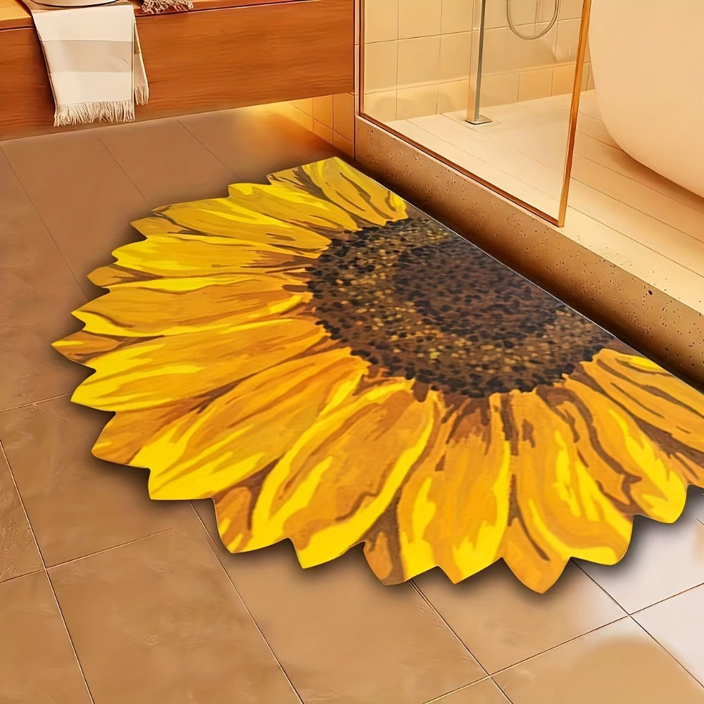 Sunflower Floral Bathroom Mat Super Bath Rug Diatom Mud Shower Mat Easy Clean Rubber Backed Floor Mat for Tub Shower Home Decor