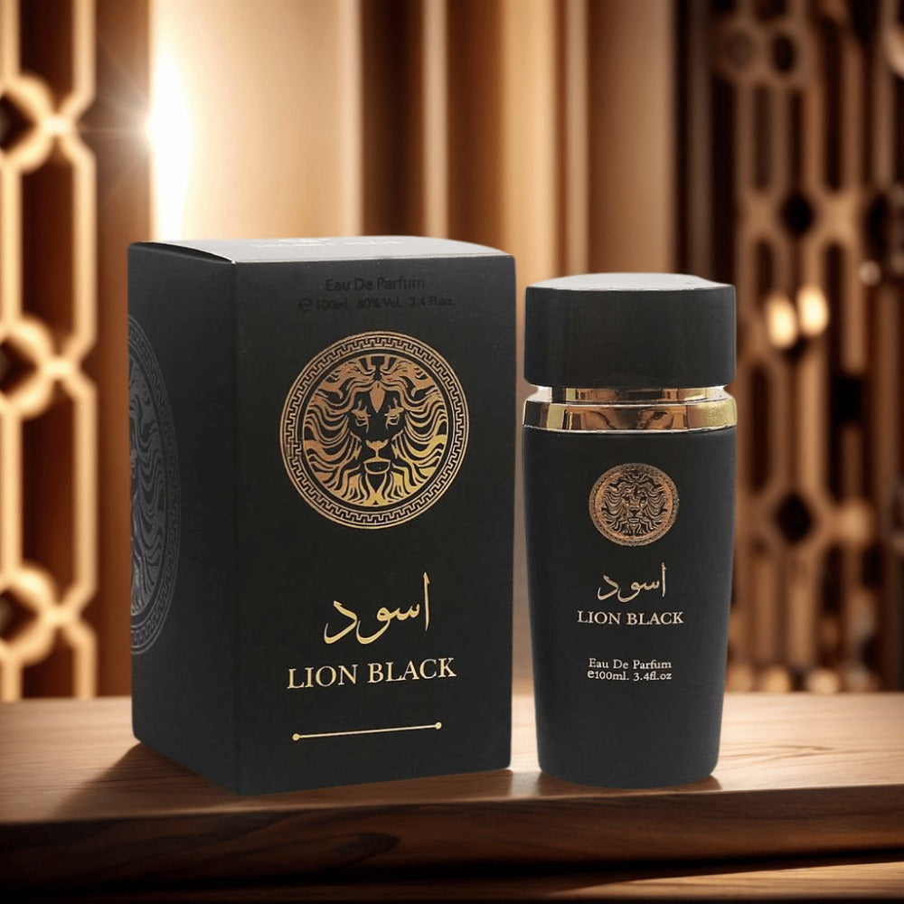 Oriental Perfume for Men Eau de Parfum 3.4oz Lion Black Arabian EDP Spray Long Lasting Bold Masculine Fragrance Oud Inspired Dates Daily