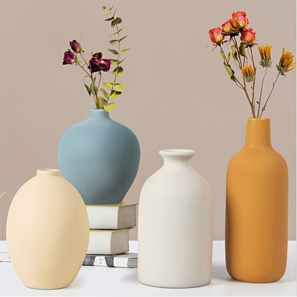 Ceramic Vase Set of 4 Small Vases for Dried Flowers Pampas Grass, Morandi Color Modern Farmhouse Home Decor