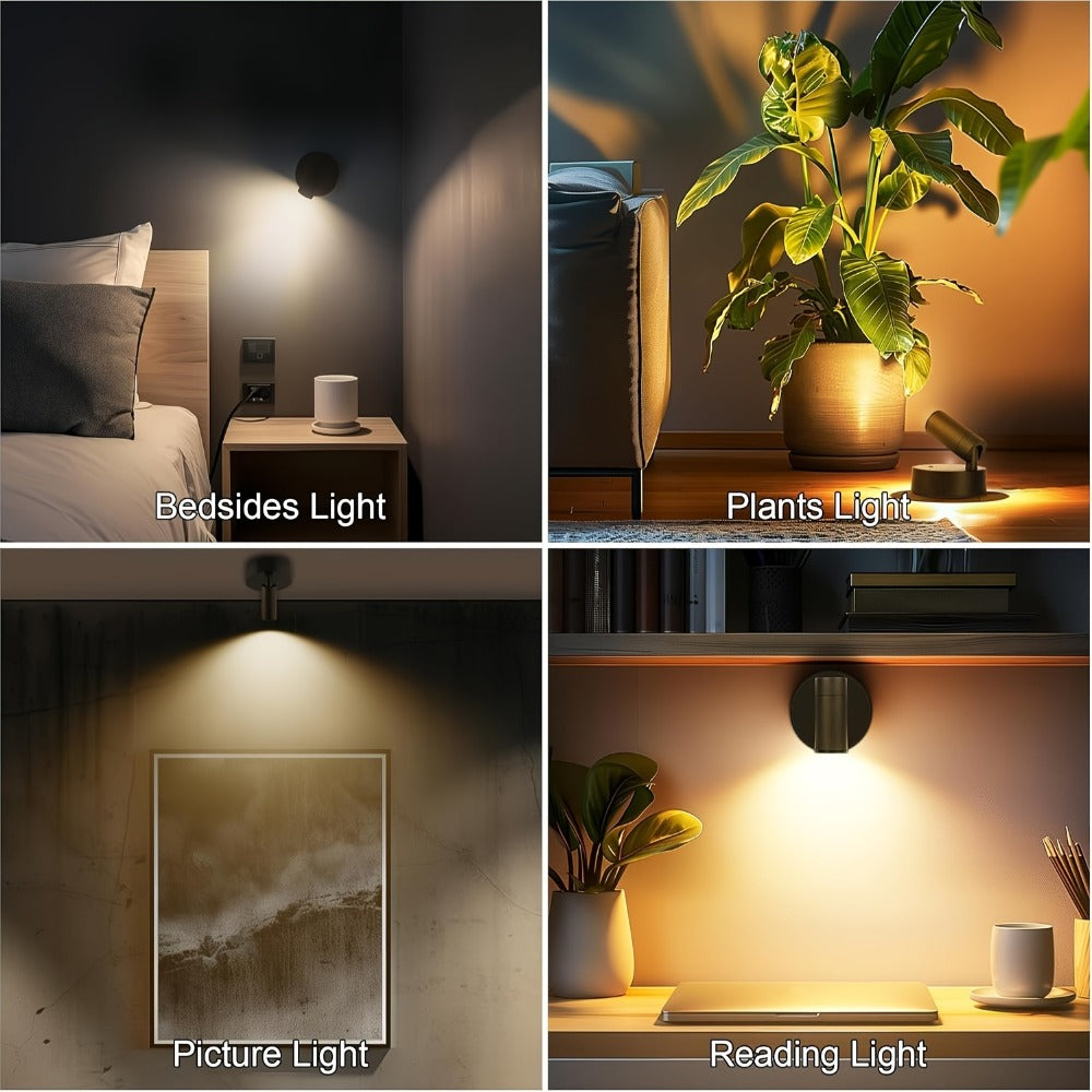 Rechargeable Indoor Spotlight LED, 3-Color Dimmable with Remote & Timer, 350° Adjustable, 2500mAh Battery