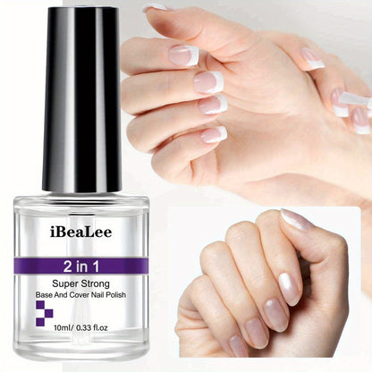 Base and Top Coat 2 in 1 Nail Polish 10ml with a Clear High Shine Finish for Home Manicures