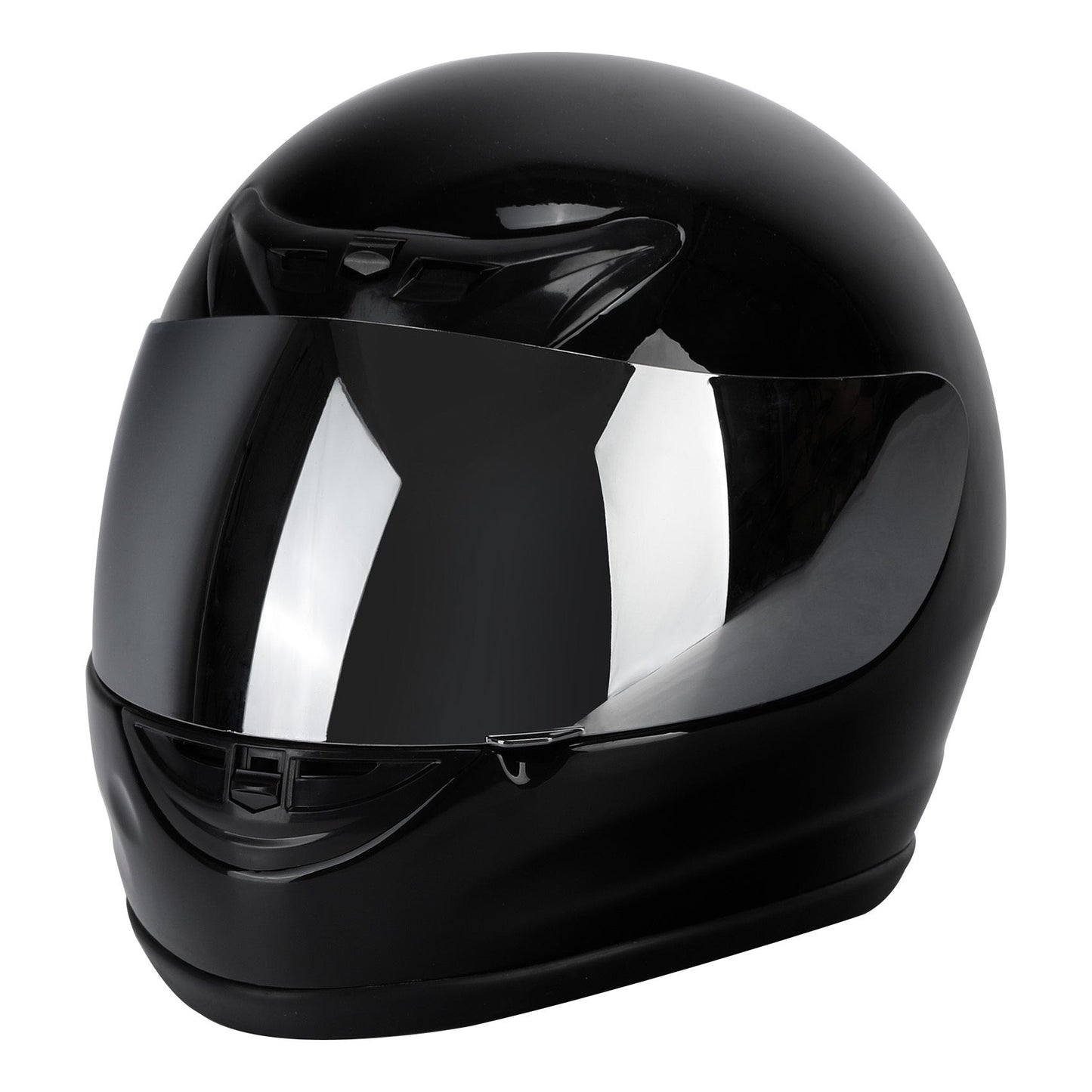 Motorcycle Helmet TCMT Gloss Black Full-Face Shell with Clear Shield, Large Variant, Padded Interior and Rear Vents