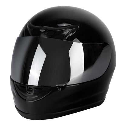 Motorcycle Helmet TCMT Gloss Black Full-Face Shell with Clear Shield, Large Variant, Padded Interior and Rear Vents
